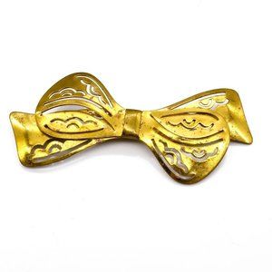 Antique Bow Brooch, Elegant Pierced Brass Lapel or Scarf Pin